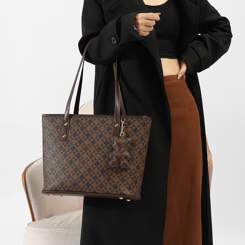 Urban Minimalist Tote Bag for Women - Waterproof PVC Commuter Bag with Multiple Pockets, Large Capacity Zip Top Shoulder Bag for College Students