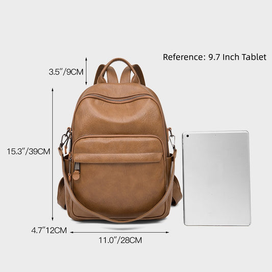 14 Inch Laptop Backpack - Soft PU Leather Travel Bag with Multiple Pockets, Large Capacity Backpack with Top Handle