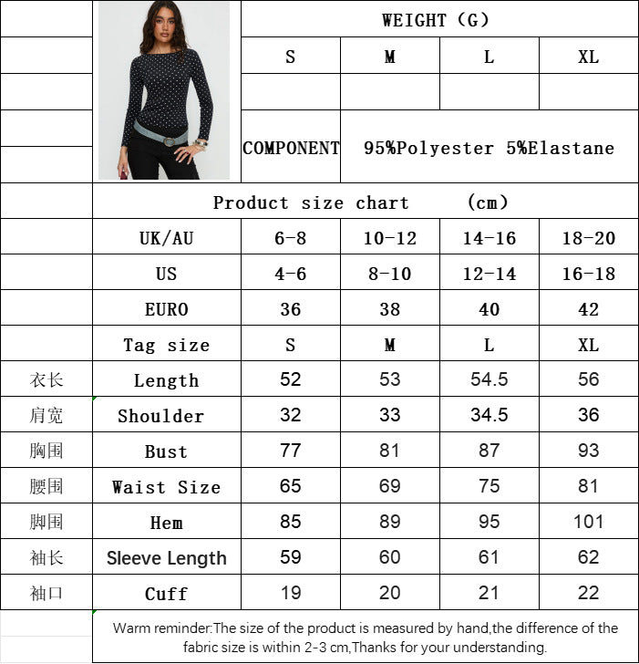 Black White Polka Dot Backless Top for Women, Long Sleeve Slim Fit T Shirt Square Neck Versatile Layering Blouse