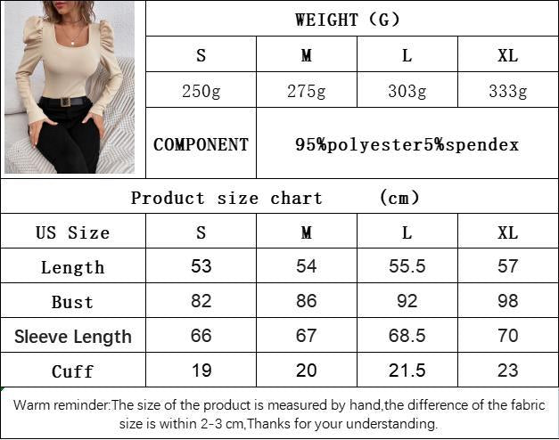 Square Neck Knit Top for Women, Fashion Slim Fit Long Sleeve Gigot Sleeve T-Shirt