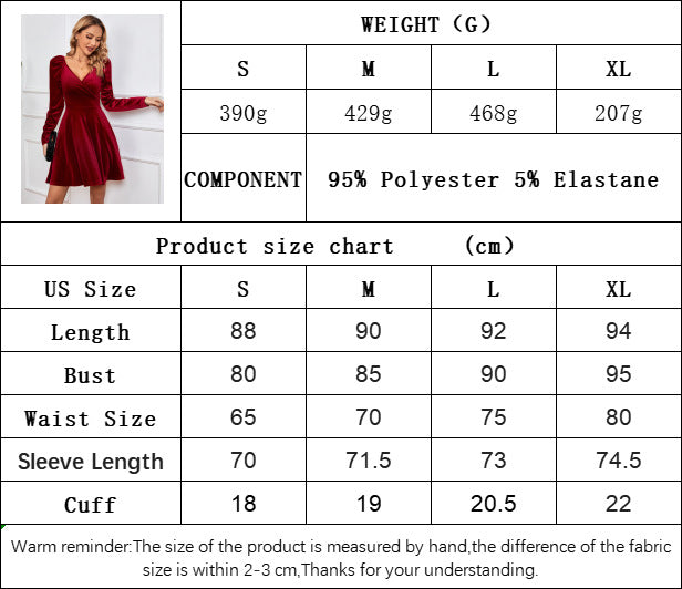V-Neck Velvet Mini Dress for Women, Sexy A-Line Gown with Waist Tucking Long Sleeve Evening Dress