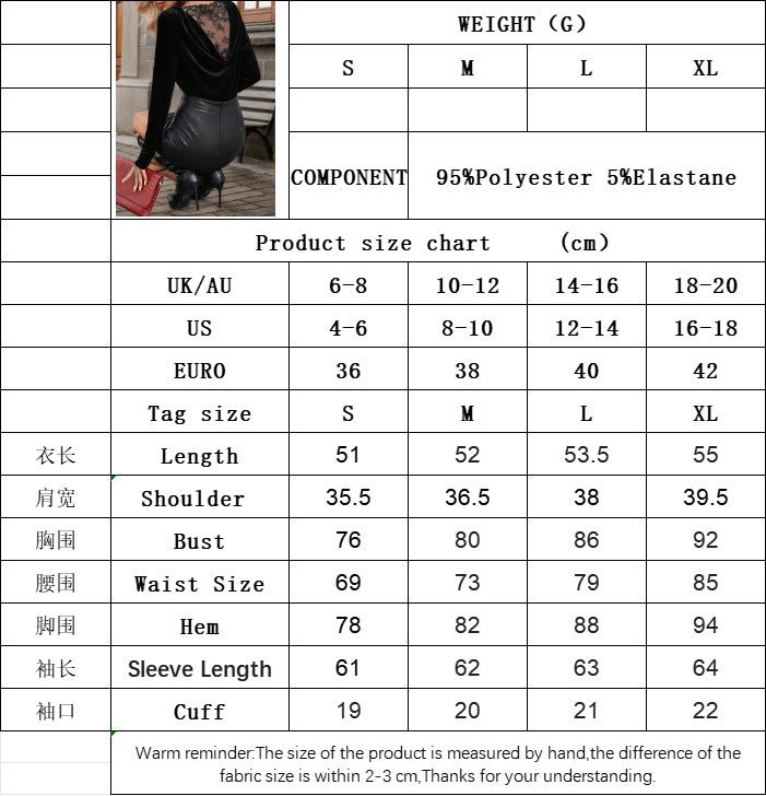 Black Velvet Deep V Cowl Neck Top for Women, Sexy Long Sleeve Blouse with Back Lace Cutout