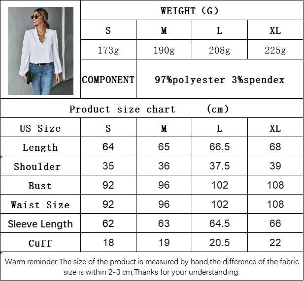 Ruffle V-Neck Blouse for Women, Loose Fit Long Sleeve Puff Sleeve Pullover Office Shirt