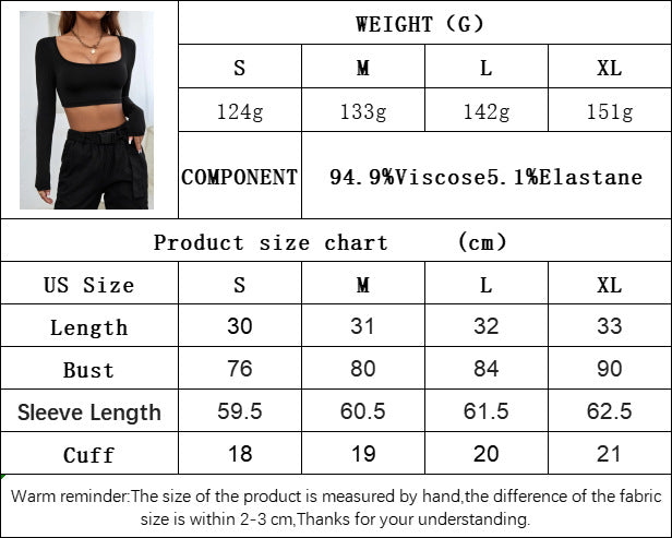 Square Neck Cropped Knit Top for Women, Athletic Stretch Long Sleeve Casual T-Shirt