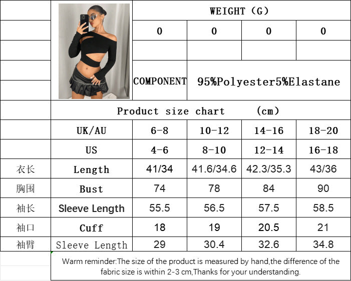 Cut-Out Cropped Knit Top for Women, Asymmetric Off Shoulder Slim Fit T Shirt Long Sleeve Sexy Blouse