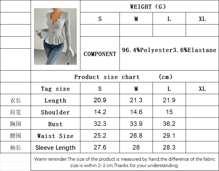 V-Neck Ruffle Blouse for Women, Fall Winter Elegant Long Sleeve Bell Sleeve Slim Fit Fleece Top