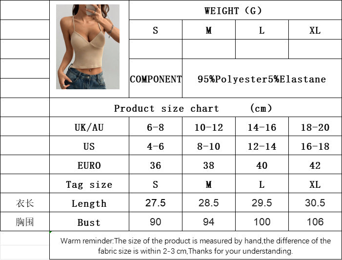 Deep V-Neck Backless Cami for Women, Sexy Slim Fit Cropped Top Spaghetti Strap Blouse