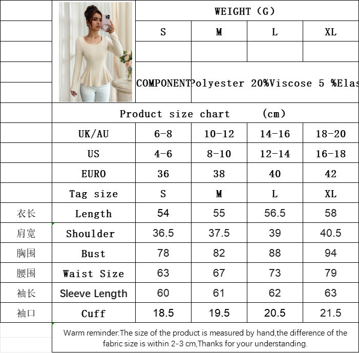 Wide Rib Brushed Knit Top for Women, U-Neck Long Sleeve Slim Fit T-Shirt with Back Waist Tie