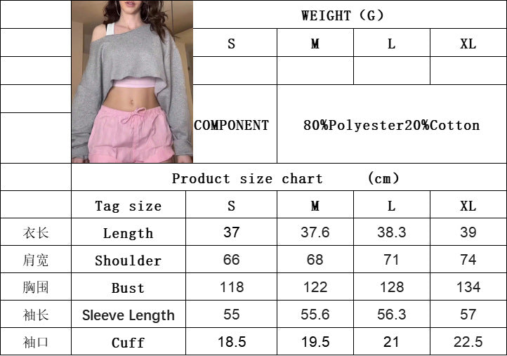 Asymmetric Off Shoulder Top for Women, Sporty Long Sleeve Cropped T-Shirt Slash Neck Blouse