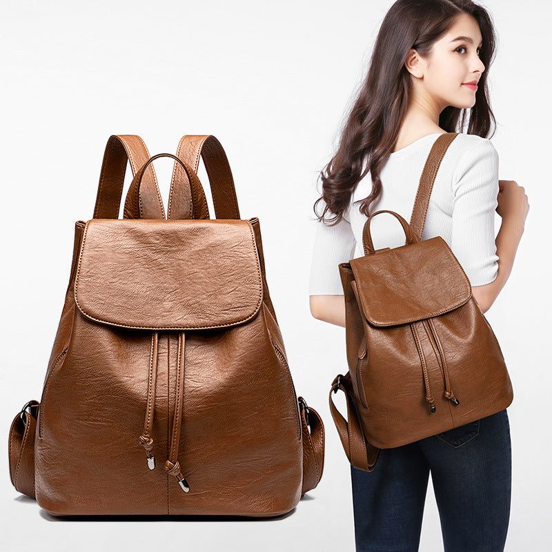 Women's Drawstring Backpack with Handles, Waterproof Soft PU Leather Structured Rucksack