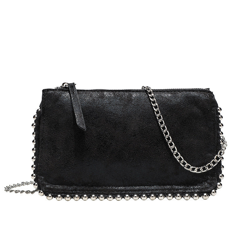 Corduroy Mini Crossbody Bag - Square Horizontal Zip Purse with Stud Decor, Small Niche Design Leopard Print Wallet
