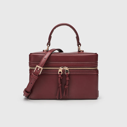 Women's Retro Box Bag with Zipper Closure, Adjustable Shoulder Strap Crossbody Purse with Top Handle