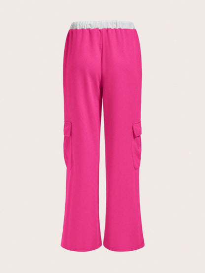 Loose Fit Cargo Pants for Women, Mid Waist Straight Leg Drawstring Trousers Casual Wide Leg Streetwear Bottoms