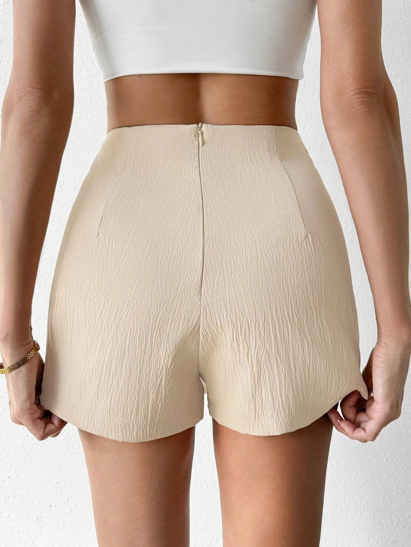 Woven High Waist Skort with Front Overlap, Side Tie Waistband & Back Zipper Closure