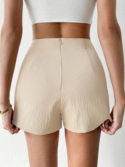 Woven High Waist Skort with Front Overlap, Side Tie Waistband & Back Zipper Closure