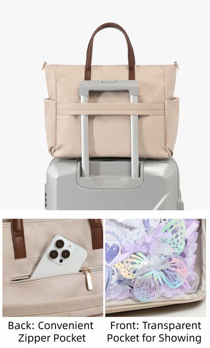 Japanese Style Laptop Tote Bag - Waterproof Oxford Shoulder Bag with Multiple Interlayers, Large Capacity Lightweight Tote with Detachable Adjustable Strap