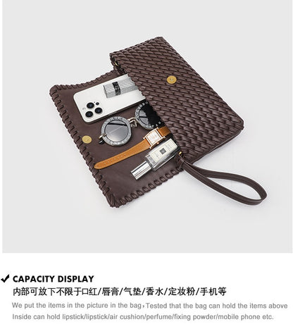 Retro Woven Shoulder Bag - Magnetic Closure Flap PU Purse, Square Horizontal Ladies Handbag with Strap