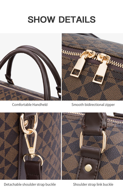 Retro Geometric Print Travel Bag - Large Waterproof PVC Tote with Foldable Design, Unisex Weekender Duffle for Men and Women with Detachable Chain