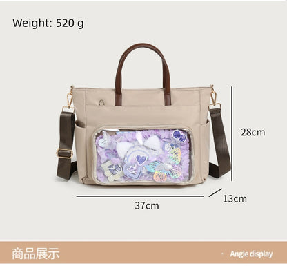 Japanese Style Laptop Tote Bag - Waterproof Oxford Shoulder Bag with Multiple Interlayers, Large Capacity Lightweight Tote with Detachable Adjustable Strap