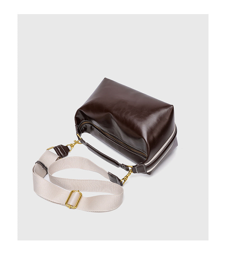 Pillow Shape Square Bag - Waxed PU Leather Zip Top Purse for Women, Convertible Shoulder Bag with 2 Detachable Straps