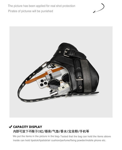 Horizontal Vintage Baguette Bag - Brown & Black Retro Shoulder Purse, Square Motorcycle Style Bag with Zip Closure