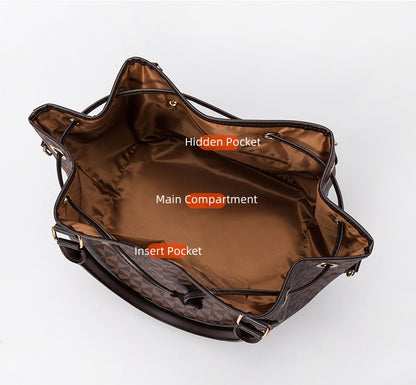 Large Capacity PU Bucket Bag for Women - Korean Style Drawstring Tote with Adjustable Strap, Commuter Shoulder Bag