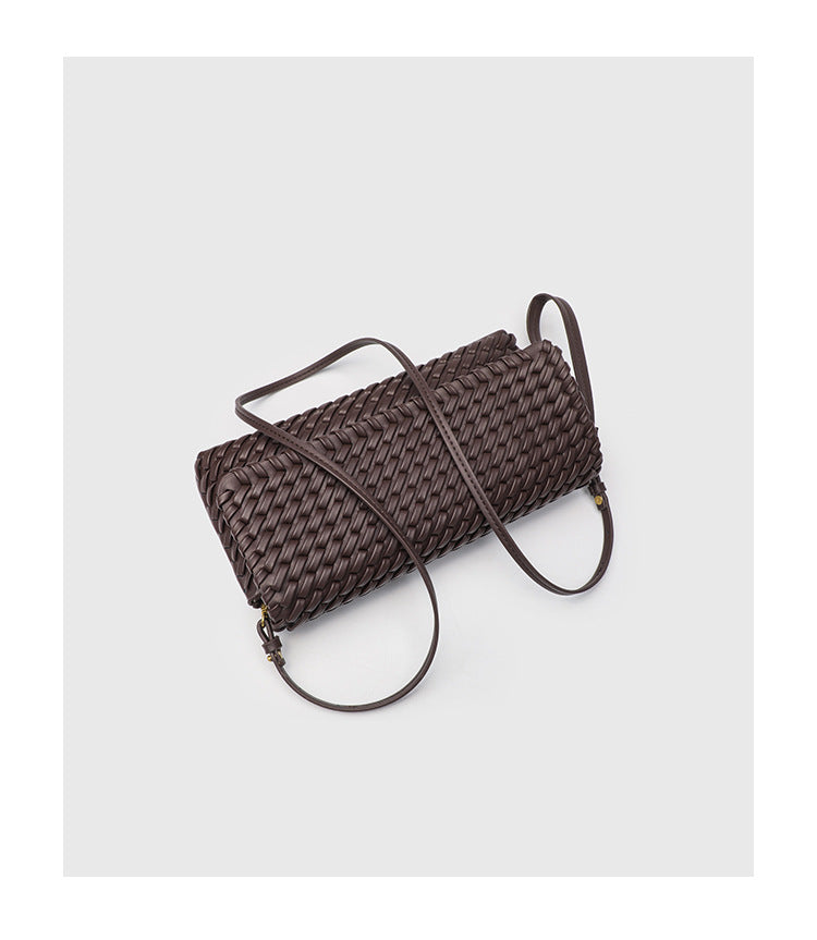 Retro Woven Shoulder Bag - Magnetic Closure Flap PU Purse, Square Horizontal Ladies Handbag with Strap