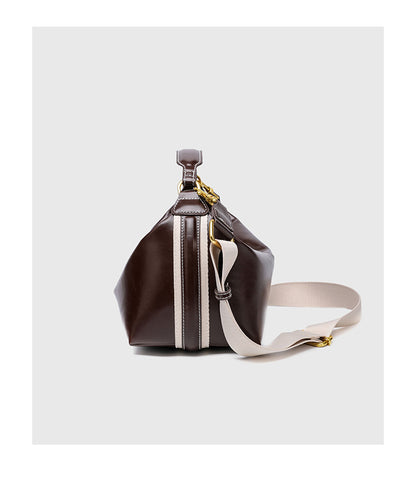 Pillow Shape Square Bag - Waxed PU Leather Zip Top Purse for Women, Convertible Shoulder Bag with 2 Detachable Straps