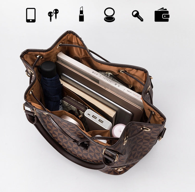 Large Capacity PU Bucket Bag for Women - Korean Style Drawstring Tote with Adjustable Strap, Commuter Shoulder Bag