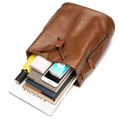 Women's Drawstring Backpack with Handles, Waterproof Soft PU Leather Structured Rucksack