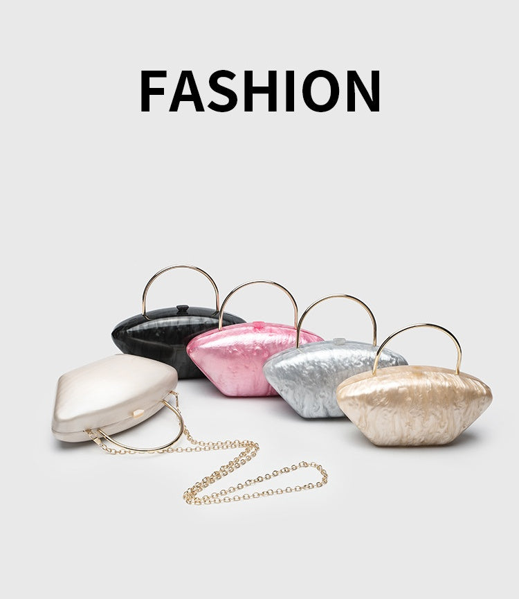 Urban Minimalist Clutch Bag - Acrylic Hard Shell Evening Purse with Detachable Chain, Square Horizontal Wedding Party Bag