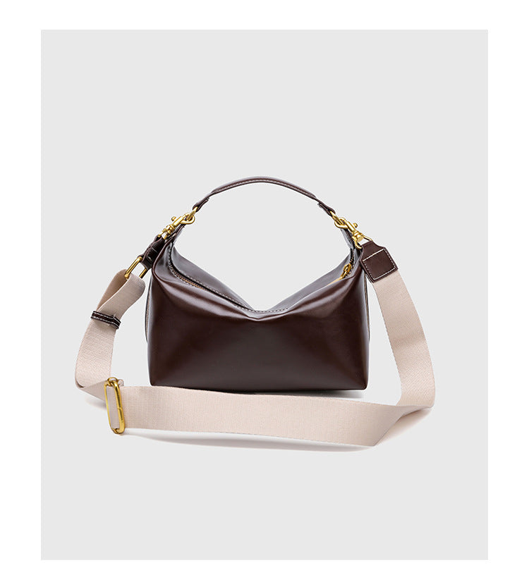 Pillow Shape Square Bag - Waxed PU Leather Zip Top Purse for Women, Convertible Shoulder Bag with 2 Detachable Straps