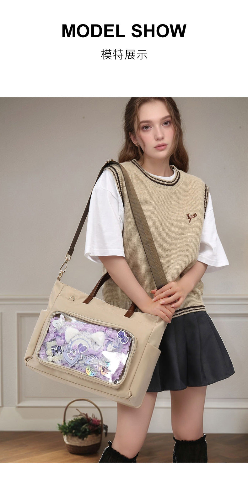 Japanese Style Laptop Tote Bag - Waterproof Oxford Shoulder Bag with Multiple Interlayers, Large Capacity Lightweight Tote with Detachable Adjustable Strap