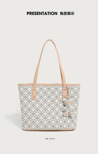 Urban Minimalist Tote Bag for Women - Waterproof PVC Commuter Bag with Multiple Pockets, Large Capacity Zip Top Shoulder Bag for College Students