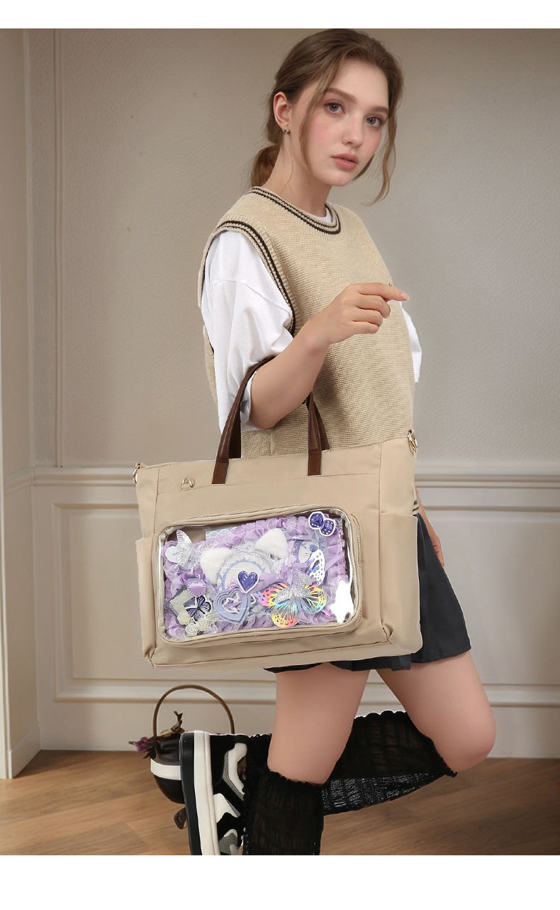 Japanese Style Laptop Tote Bag - Waterproof Oxford Shoulder Bag with Multiple Interlayers, Large Capacity Lightweight Tote with Detachable Adjustable Strap