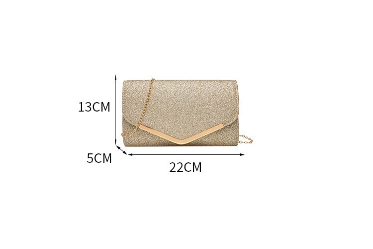 Vintage Clutch Bag with Metal V Charm - Magnetic Closure Evening Purse, Minimalist Chain Strap Party Bag in Structured PU