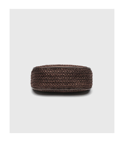 Dumpling Shape Woven Bag - Mini Straw Purse with Zipper Closure, Detachable Shoulder Strap and Metal Handle for Women