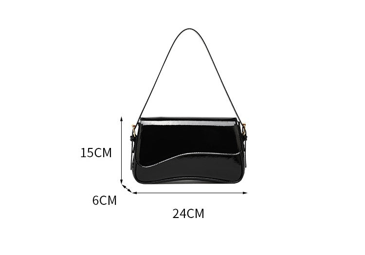 Flap Closure Shoulder Bag - PU Simple Women's Horizontal Square Purse, Underarm Crossbody Bag with 2 Detachable Straps