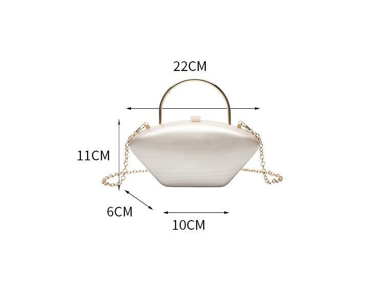 Urban Minimalist Clutch Bag - Acrylic Hard Shell Evening Purse with Detachable Chain, Square Horizontal Wedding Party Bag