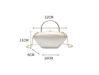 Urban Minimalist Clutch Bag - Acrylic Hard Shell Evening Purse with Detachable Chain, Square Horizontal Wedding Party Bag