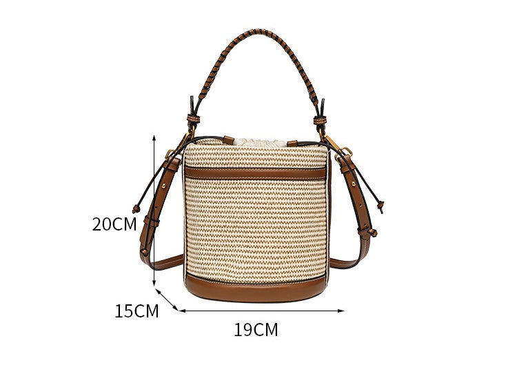 Woven Straw Beach Bag - Adjustable Detachable Shoulder Strap Bucket Bag, Women's Vacation Crossbody Purse for Resort Holiday