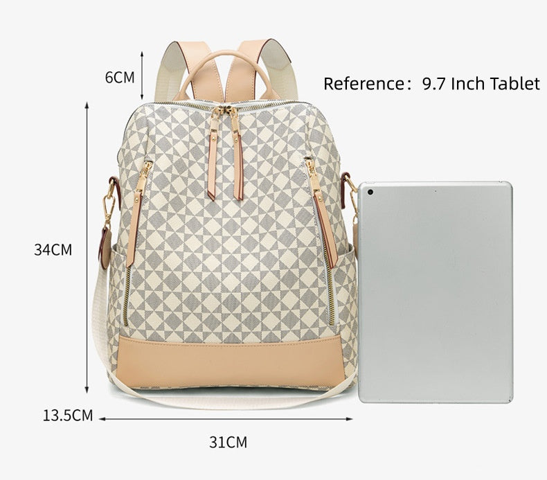 PVC Checkerboard Print Backpack - Waterproof Multi-functional Mommy Bag with Detachable Organizer, Travel Tote with Shoulder Strap