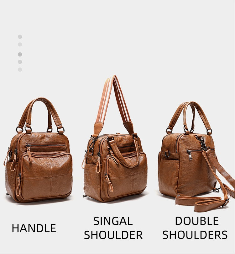 Convertible 3-Way Tote Bag for Women - Soft Vegan Leather Rectangle Zip Top Organizer with Multi-Pocket Panels