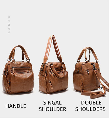 Convertible 3-Way Tote Bag for Women - Soft Vegan Leather Rectangle Zip Top Organizer with Multi-Pocket Panels