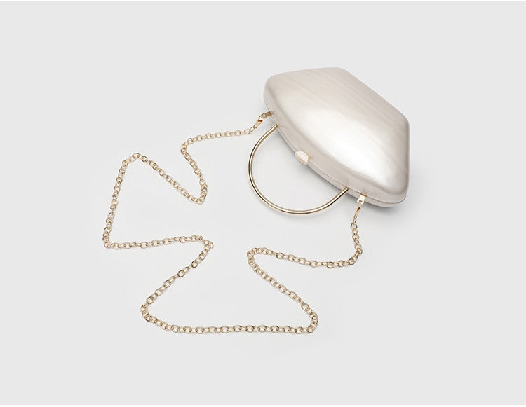 Urban Minimalist Clutch Bag - Acrylic Hard Shell Evening Purse with Detachable Chain, Square Horizontal Wedding Party Bag