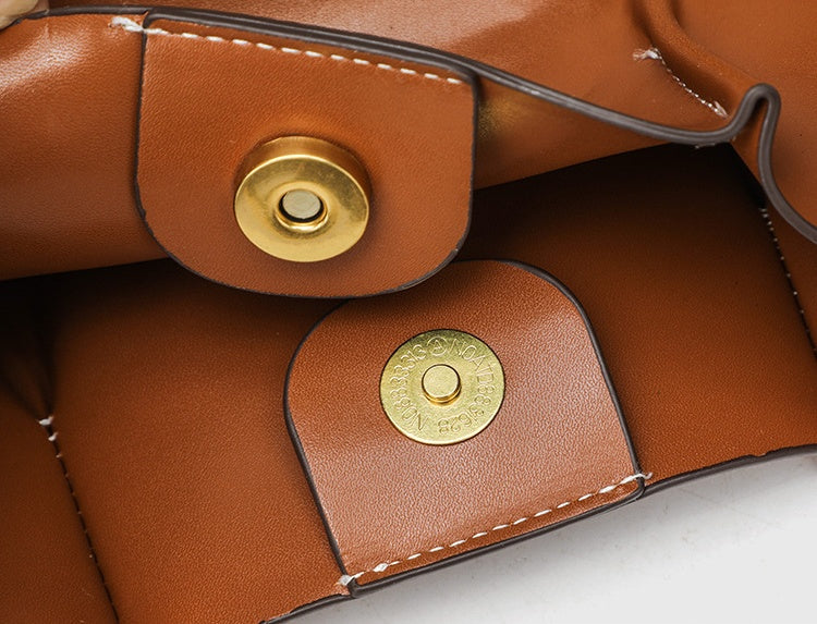 Vintage Ruched Bucket Bag - Large Capacity PU Bag with Magnetic Closure, Wide Strap Shoulder Bag for Women