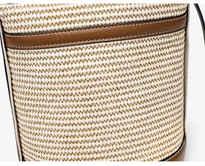 Woven Straw Beach Bag - Adjustable Detachable Shoulder Strap Bucket Bag, Women's Vacation Crossbody Purse for Resort Holiday