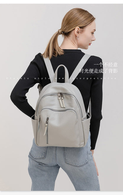 Water-Resistant PU Backpack for Women - Lightweight Scratchproof Campus Bag, Minimalist Soft Travel Pack with Zippers