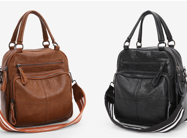 Women's PU Leather Backpack with Multiple Pockets, Convertible Shoulder Bag & Zipper Top Daypack