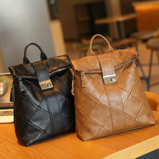 Women's Lock Secure Backpack with Multiple Pockets, Structured Soft Leather Travel Rucksack and Top Handle